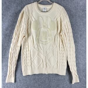 Disney Minnie Mouse Sweater‎ Womens XL Ivory Cable Knit Crew Neck Classic NEW